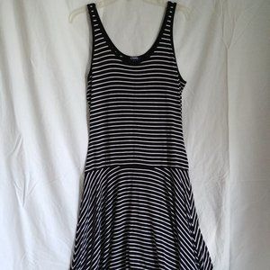 Chaps Fit & Flare Striped Tank Dress Black & White